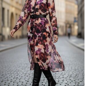 Floral Button-Up Long Shirt Dress